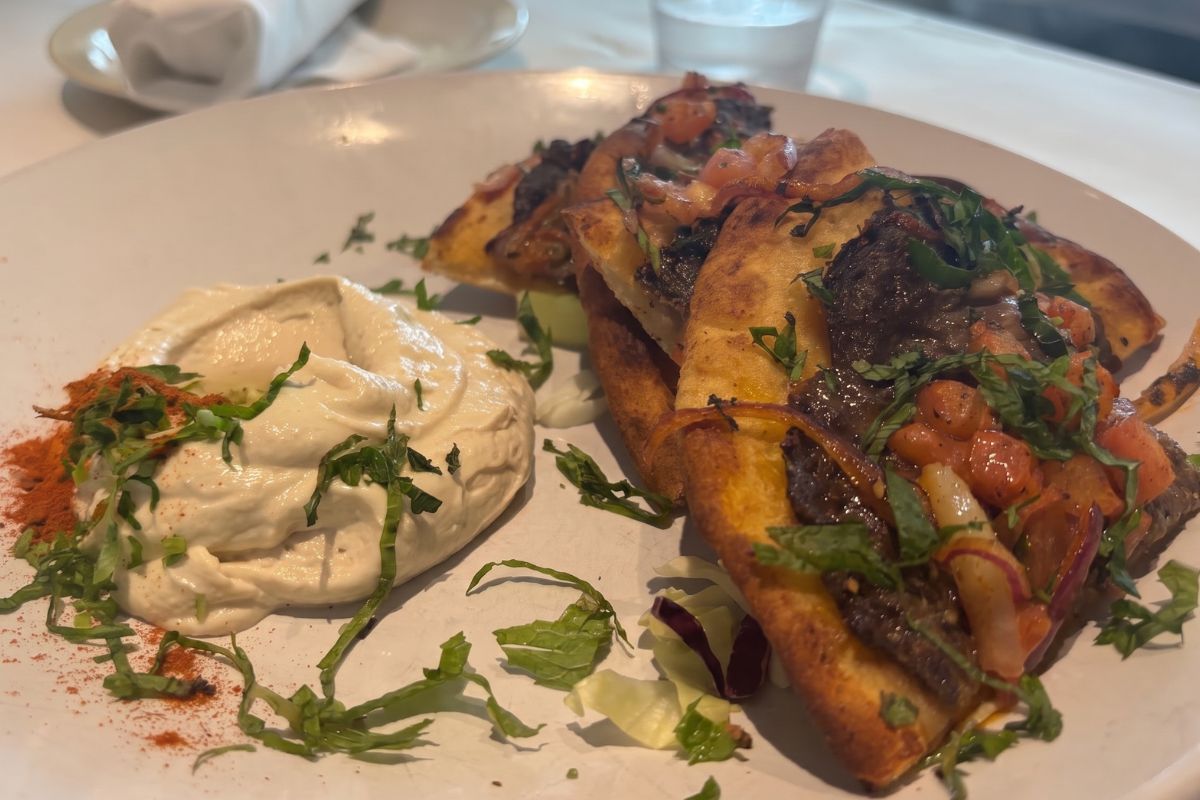Colorful Lebanese mezze and grilled dishes served at a local Peachtree City restaurant