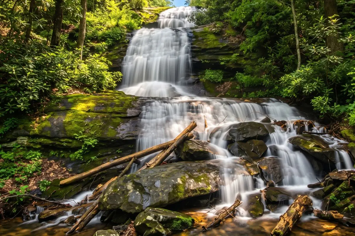 Forest trail leading to a waterfall near Dahlonega, Georgia