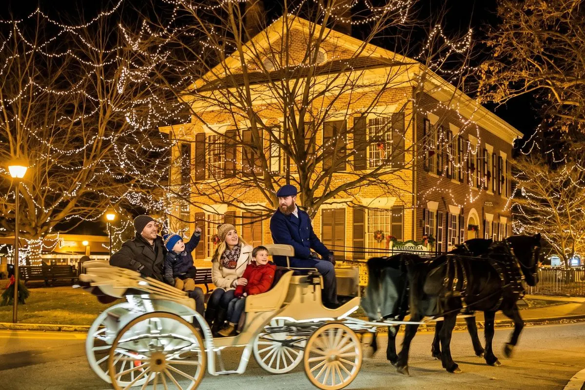 Dahlonega Public Square decorated with Christmas lights