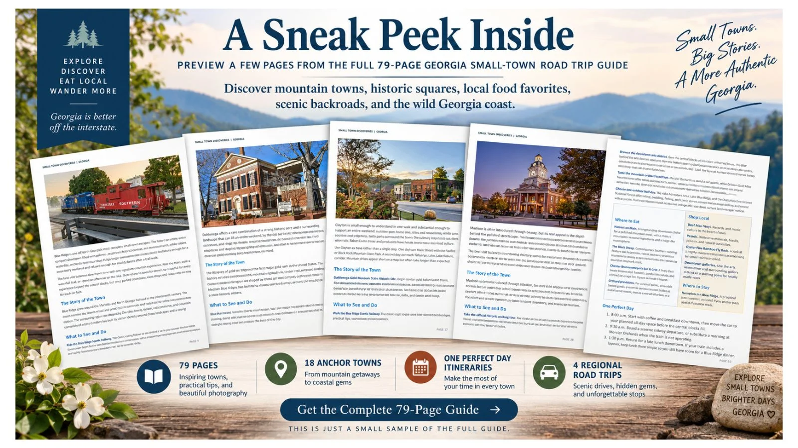 Preview showing multiple interior pages from The Georgia Small-Town Road Trip Guide