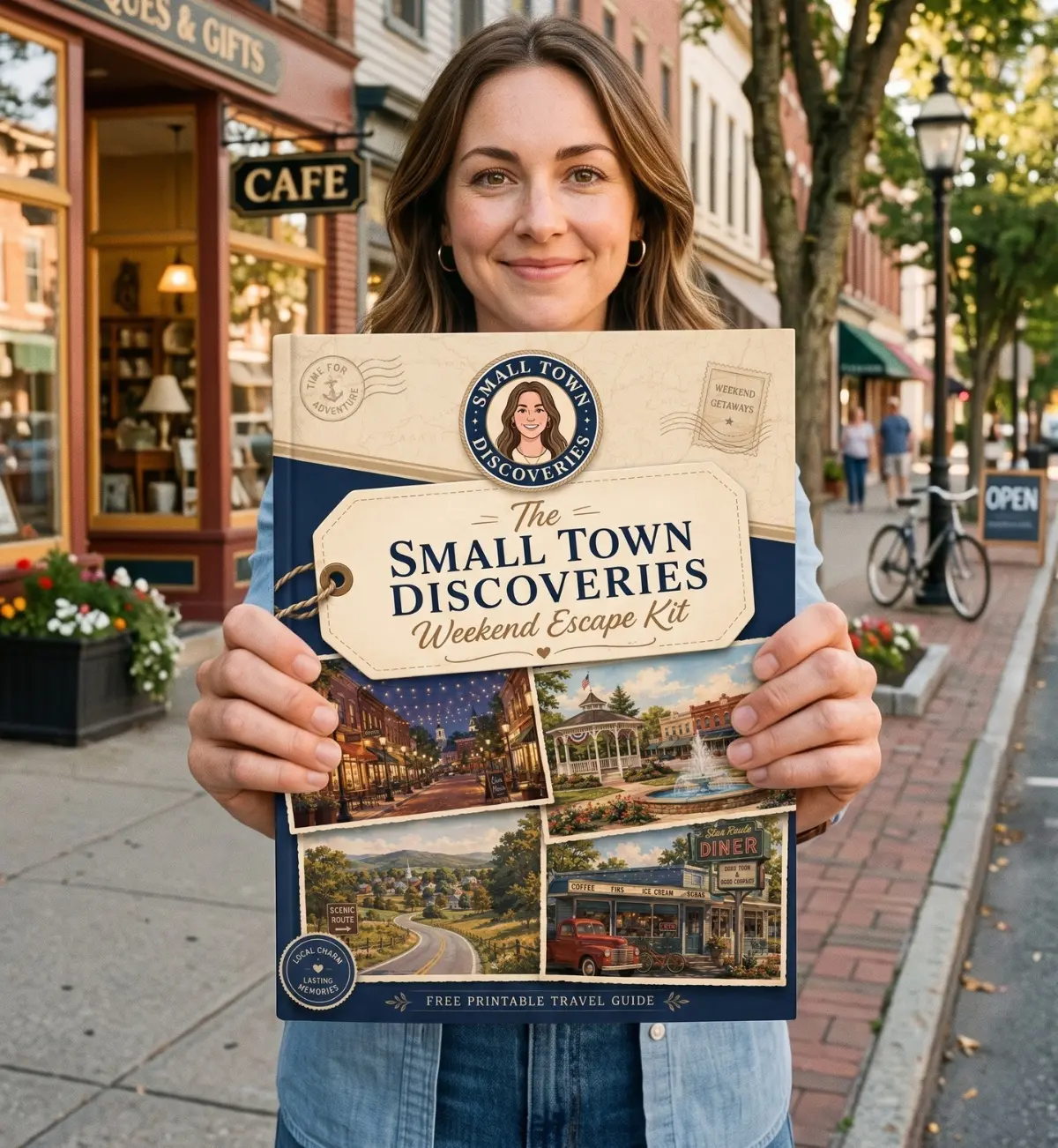 A traveler enjoying a welcoming small-town main street